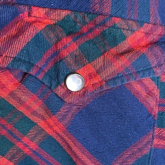 Ely Cattleman’s men’s M plaid flannel cotton button front western shirt red blue - Picture 7 of 7